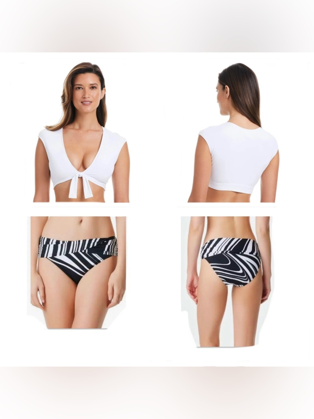 Bleu Rod Beattie White Tie-Front Top with Black & White Patterned Bottom Size 10